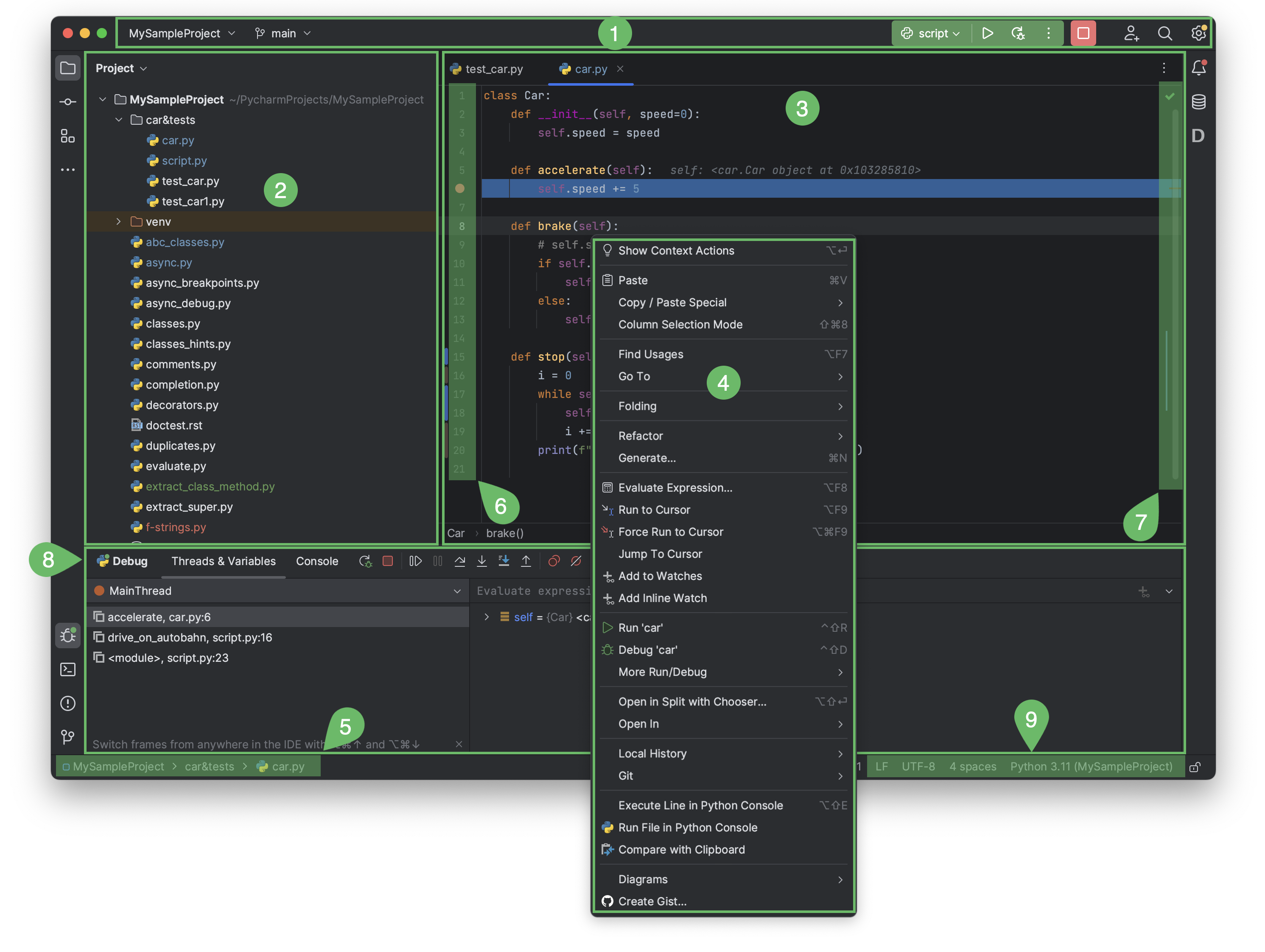 The PyCharm user interface